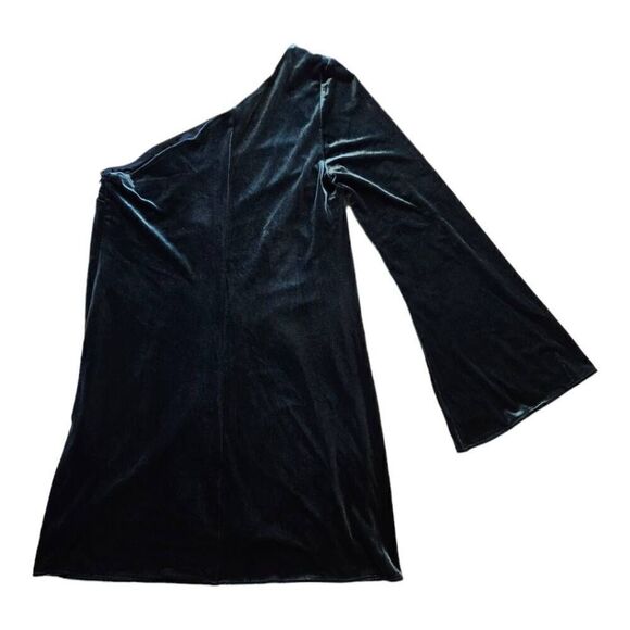 French Connection Velvet One Shoulder Party Semi-Formal Mini Dress Deep Green 6 - Picture 3 of 6